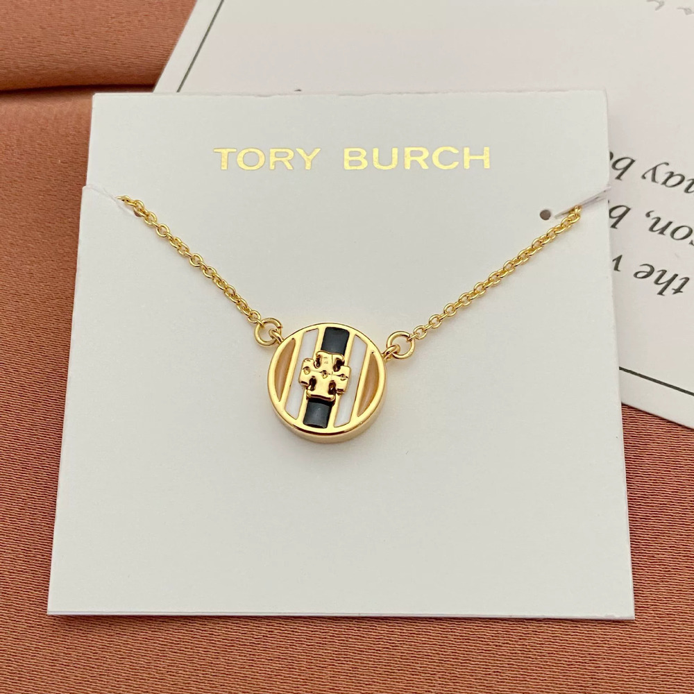 Tory Burch Enamel Glaze Round Pendant Metal Necklace